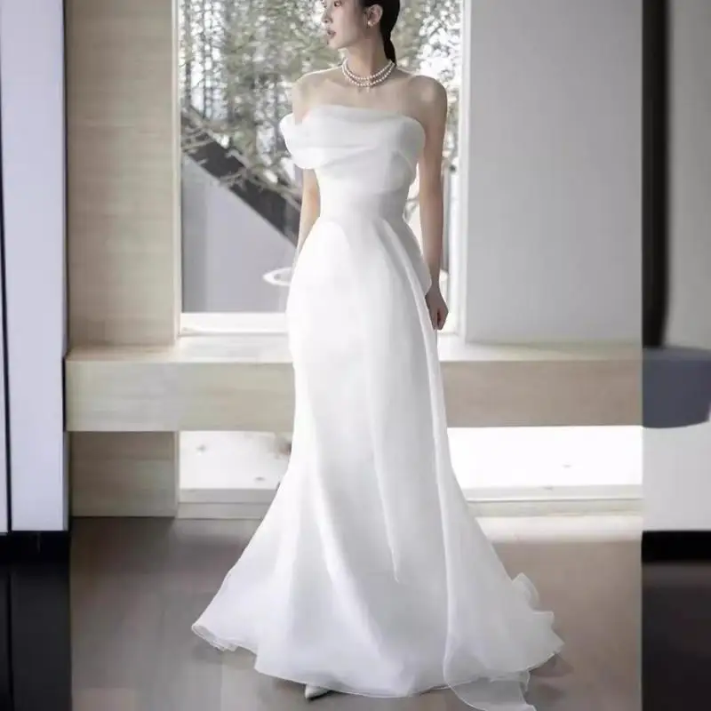 Elegant Mermaid Wedding Dress with Small Train Classic Strapless Long Bridal Dresses Simple Wedding Dresses Customized