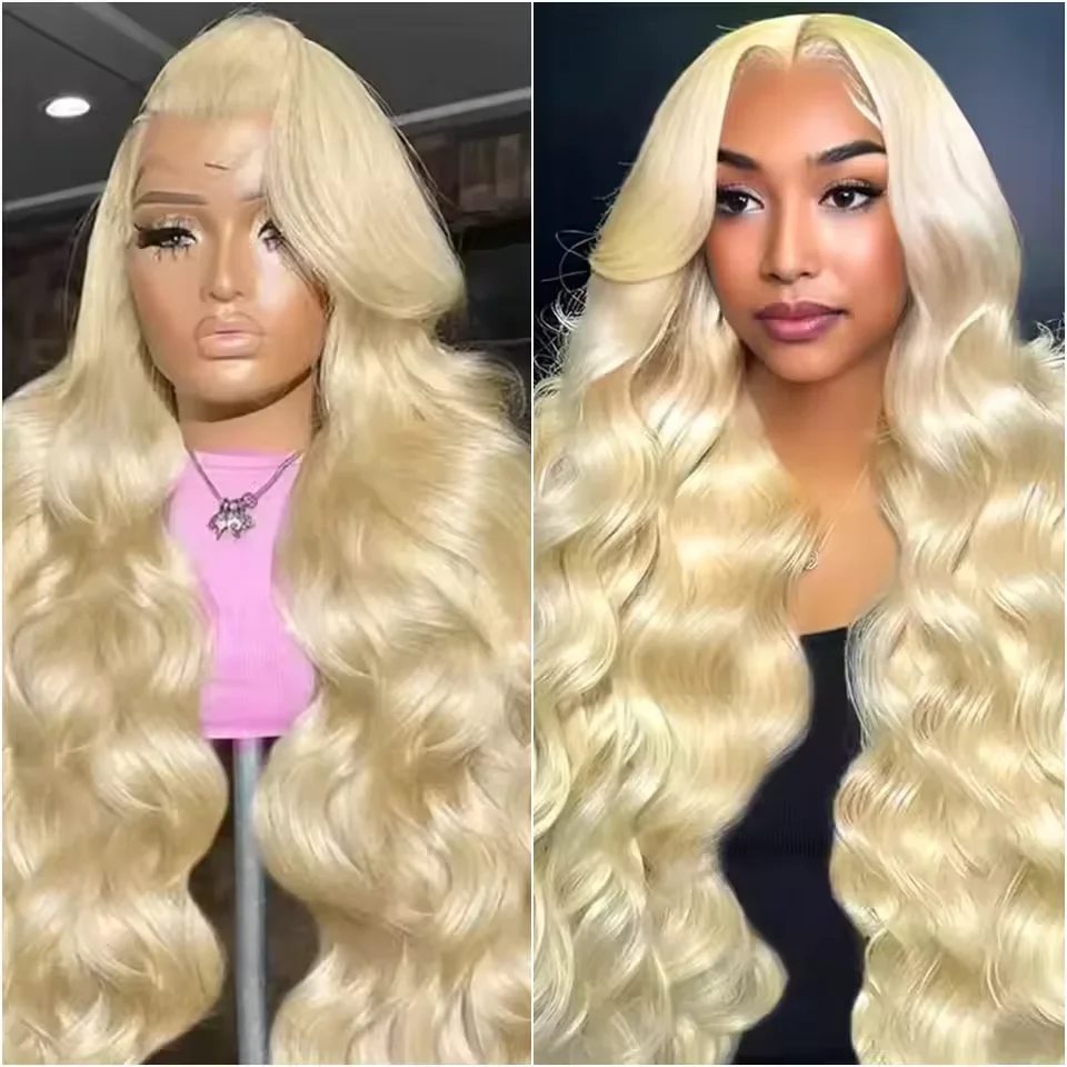 

46 Inches 613 Blonde Body Wave 200% Human Hair Wig 13x6 HD Transparent Lace Frontal Wigs For Women 200 Density