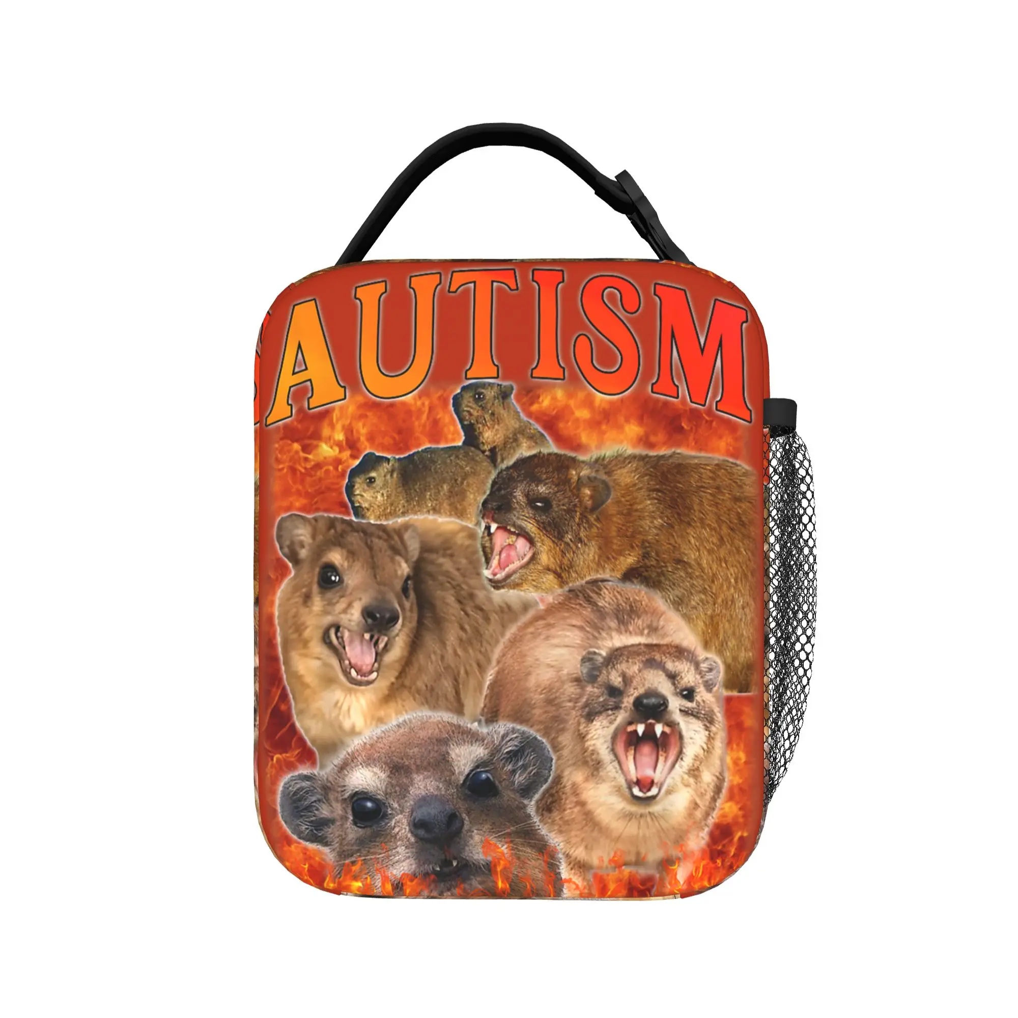 Autism Rock Hyrax Funny Meme Inappropriate Neurodiversity Lunch Bag Outdoor Zipper Thermal Lunch Bags For Women Cooler Bag