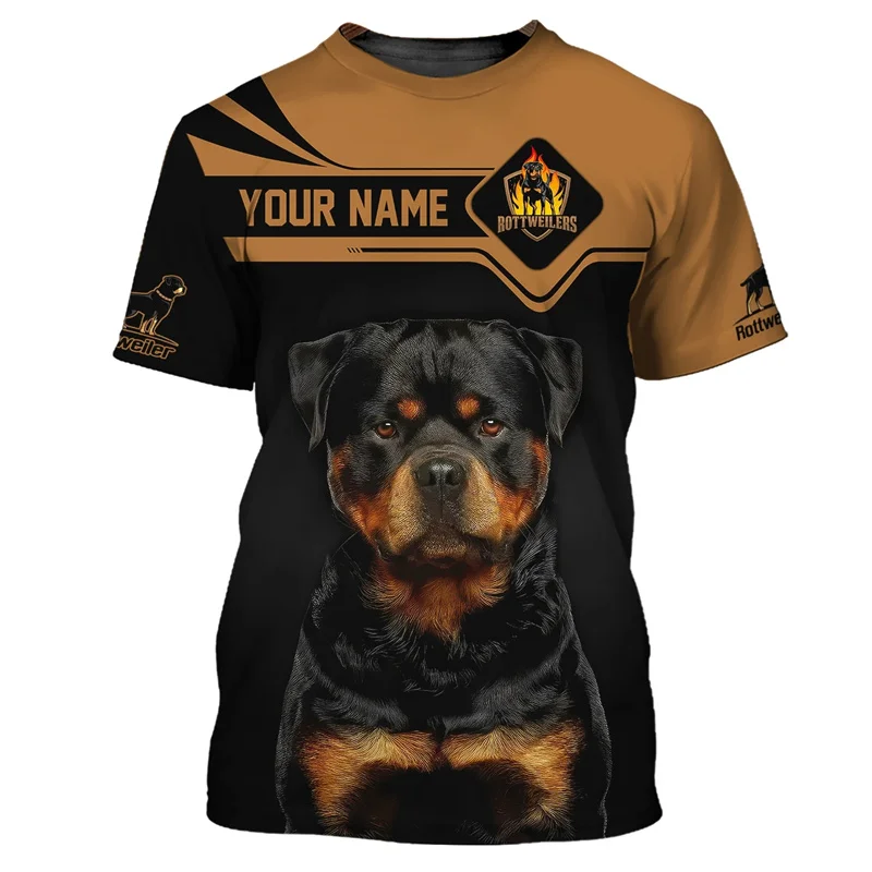 Men\'s Rottweiler Graphs T Shirt 3D Printed Breathable Casual O Neck Short Sleeves Street Fashion Custom Name Kid Men Clothing