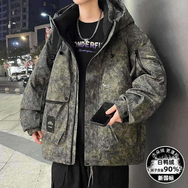 

Casual Men's Warm Hooded 90% White Duck Down Jackets Winter Youth Streetwear Windproof Puffer Coat Outdoor Thick Padded Clothing