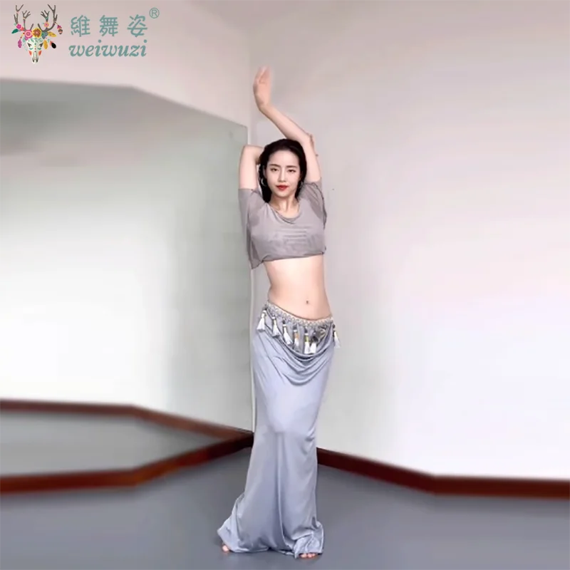 Buikdanskostuumpak voor dames Comfortabele en ademende mesh-set Volwassenen Oosterse buikdansoefenkleding met riem