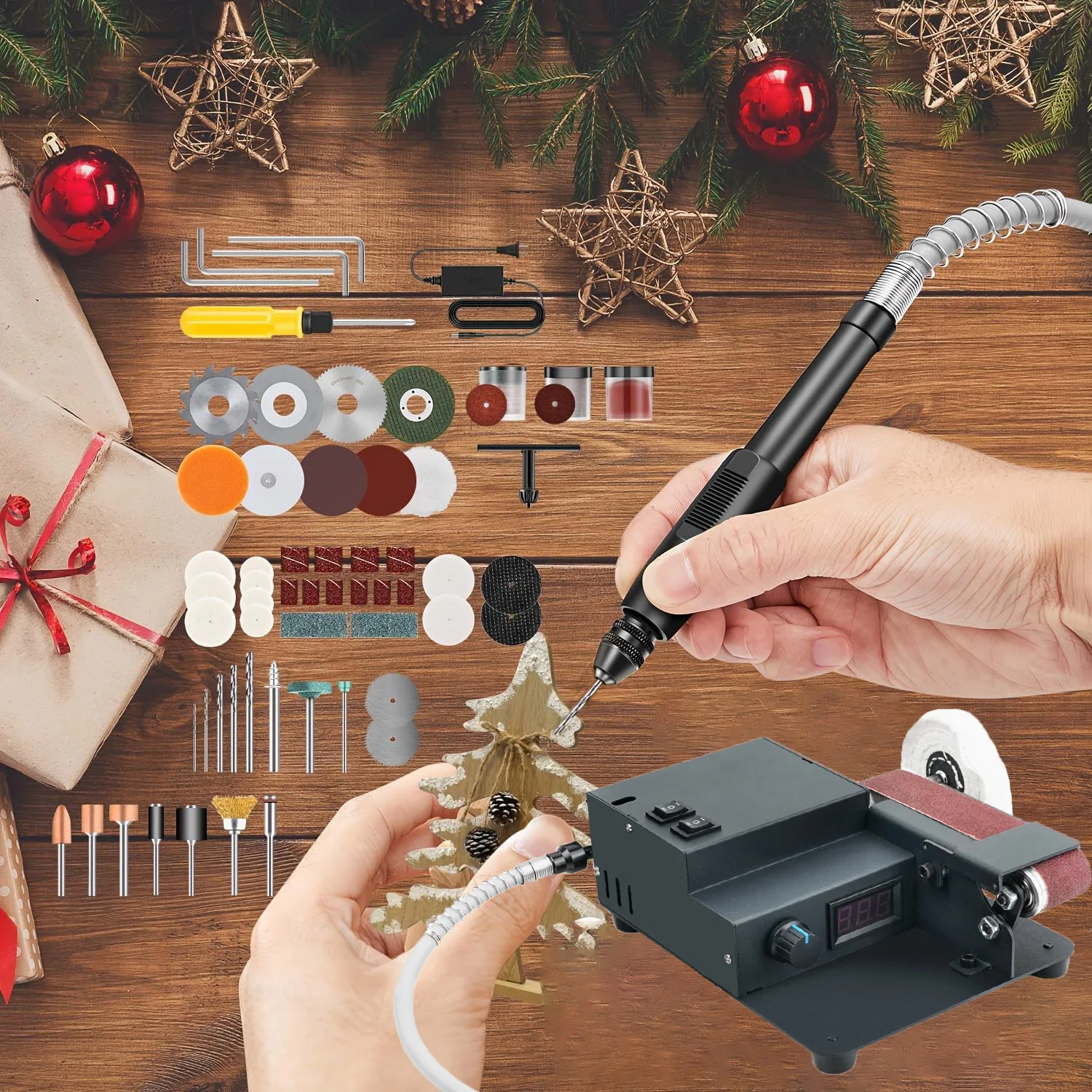 Mini Belt Sander Electric Bench Grinder Sanding Machine 7 Speed Adjustable Control Small Grinder Sharpener Polisher Machine