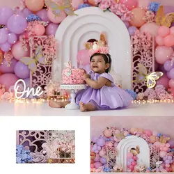 Butterflies and Floral Backdrop Blooms  Balloons Kids Baby Cake Smash Photocall Decors Child Girls Adult Birthday Backgrounds