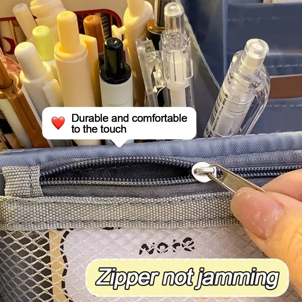 Cosmetic Handbag Large Capacity Pencil Case Standable Oxford Cloth Pen Bag Simple Multi-layer Stationery Bag Student