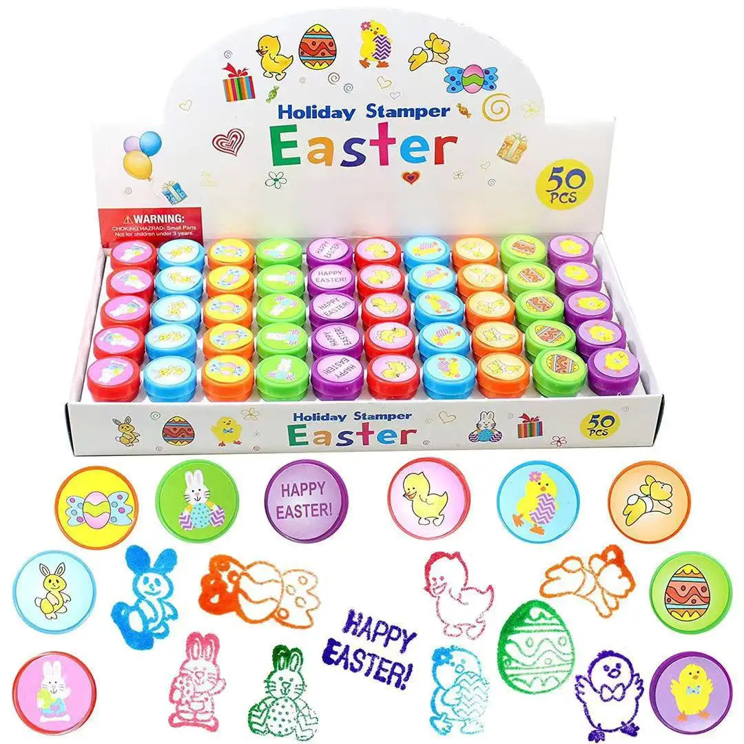 Kit 10pcs Easter Bunny Egg Stamp Set for Children Cartoon Self-inking Stamps