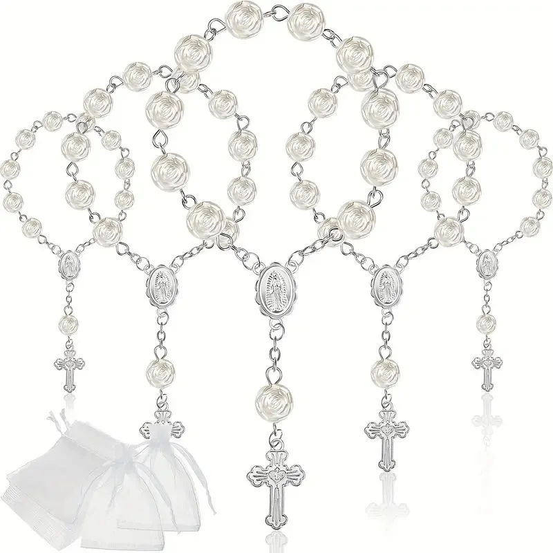 10pcs New Religious Rosary Bracelet For Women Rosaries Baptism Acrylic Ivory Color