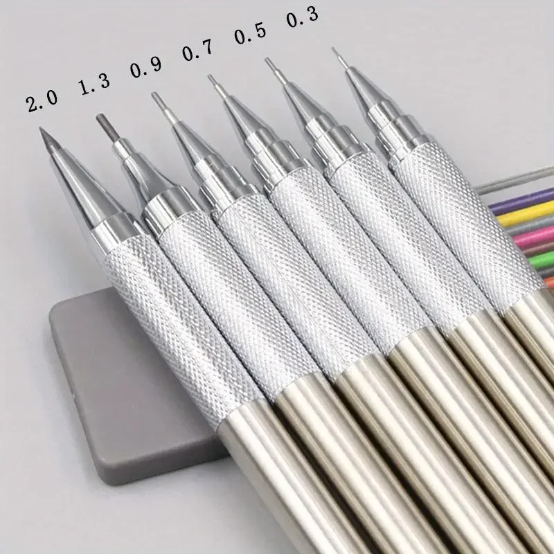 Vollmetall-Druckbleistifte 0,3, 0,5, 0,7, 0,9, 1,3, 2,0 mm Minen-Nachfüllungen für Kunst, Schreiben, Skizzieren mit Einziehmechanismus – Detail 1