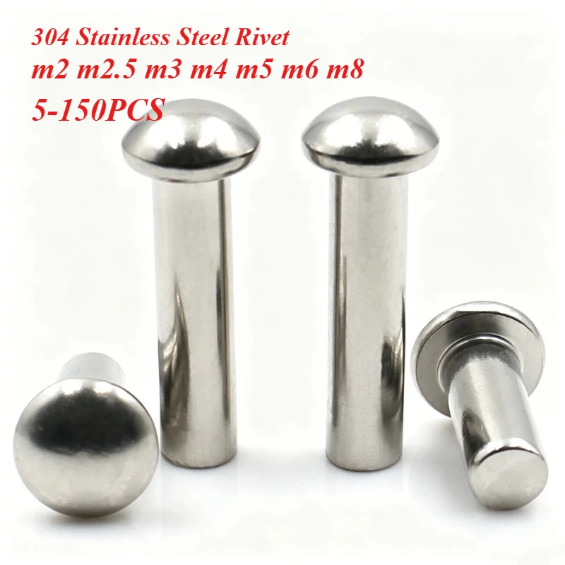 5-150PCS 304 Stainless Steel Round Head Solid Rivets GB867 Dome Head Hammer Rivets Fastener Hardware M2 M2.5 M3 M4 M5 M6 M8