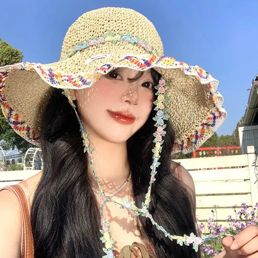 

Fashion Elegant Woman's Straw Hat INS Breathable Sun Protection Cap Foldable Colorful Women's Sun Visor Hats Summer Season