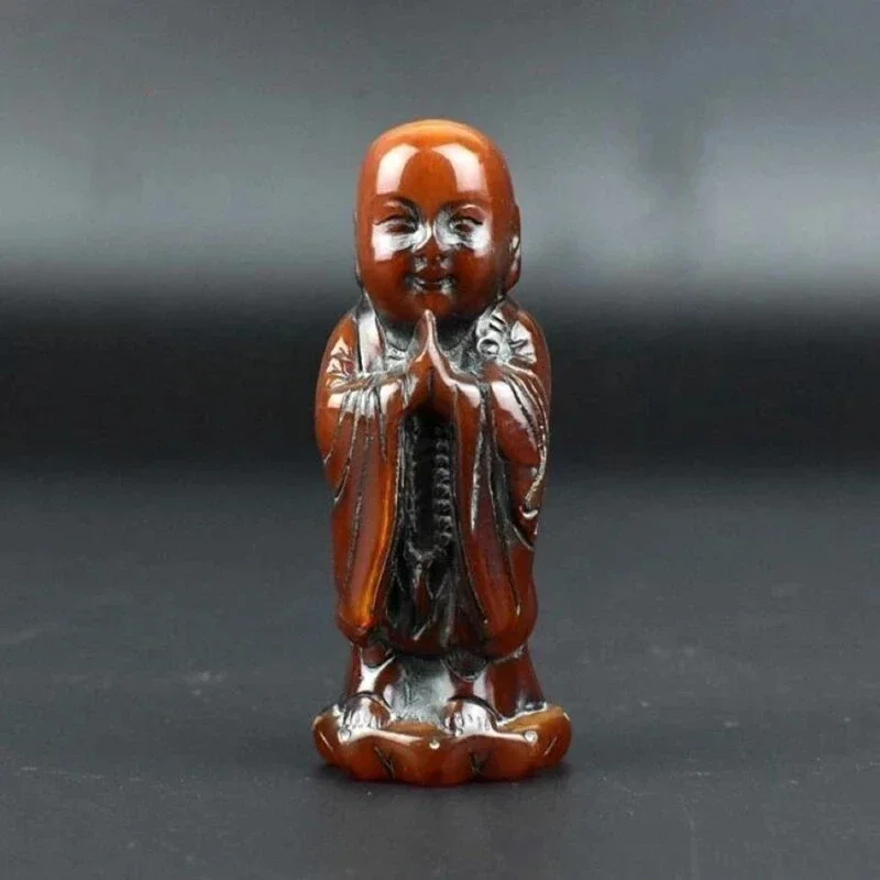 Rare Tibetan Buddhism Old Ox Horn Carved Jizo Ksitigarbha Monk Statue Collection Ornaments Statues for Decoration Meditation