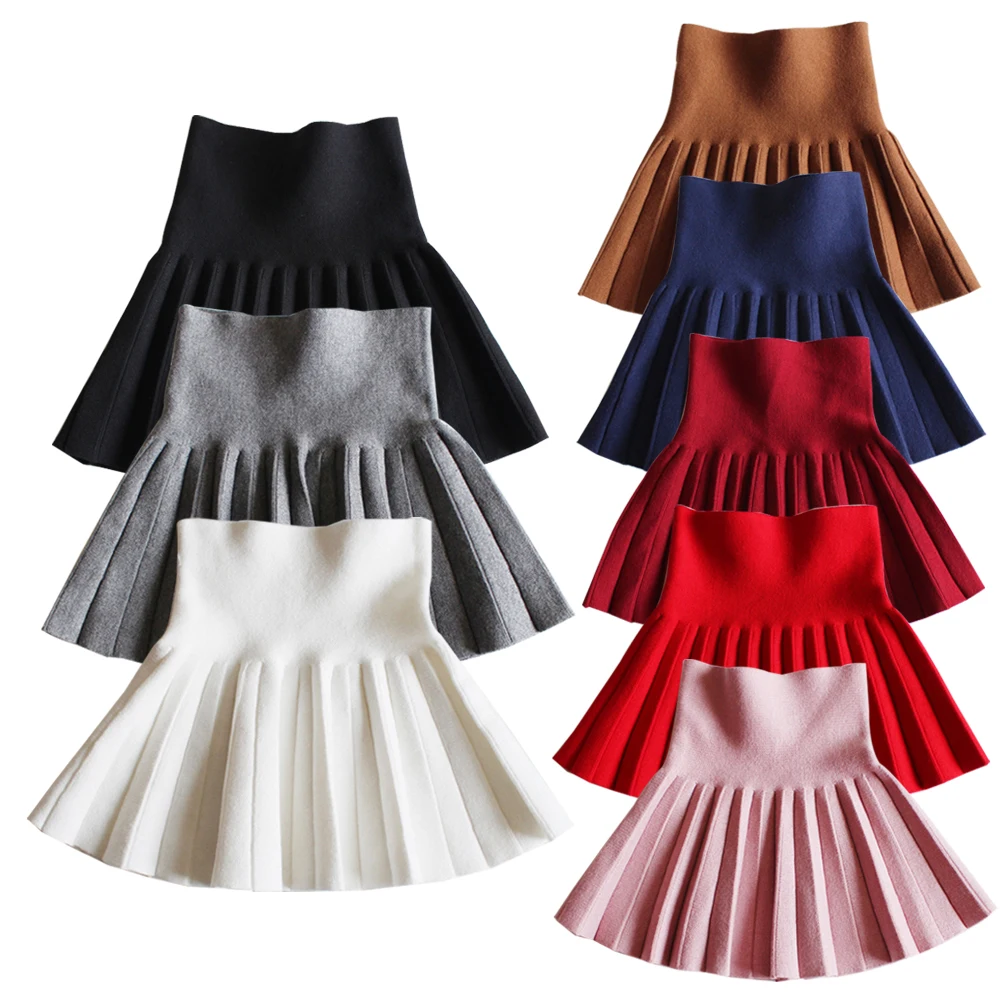 

Короткая юбка для девочек с высокой талией, вязаное плиссированное платье JK, платье для мамы и детей, повседневная весенне-осенняя юбка принцессы для малышей, пышная юбка, однотонная