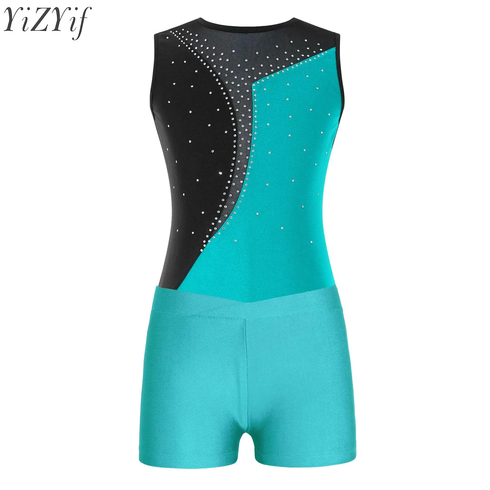 

Kids Girls Ballet Dance Sets Sports Workout Figure Ice Skating Outfits Rhinestones Leotard with Shorts for Dance Competition