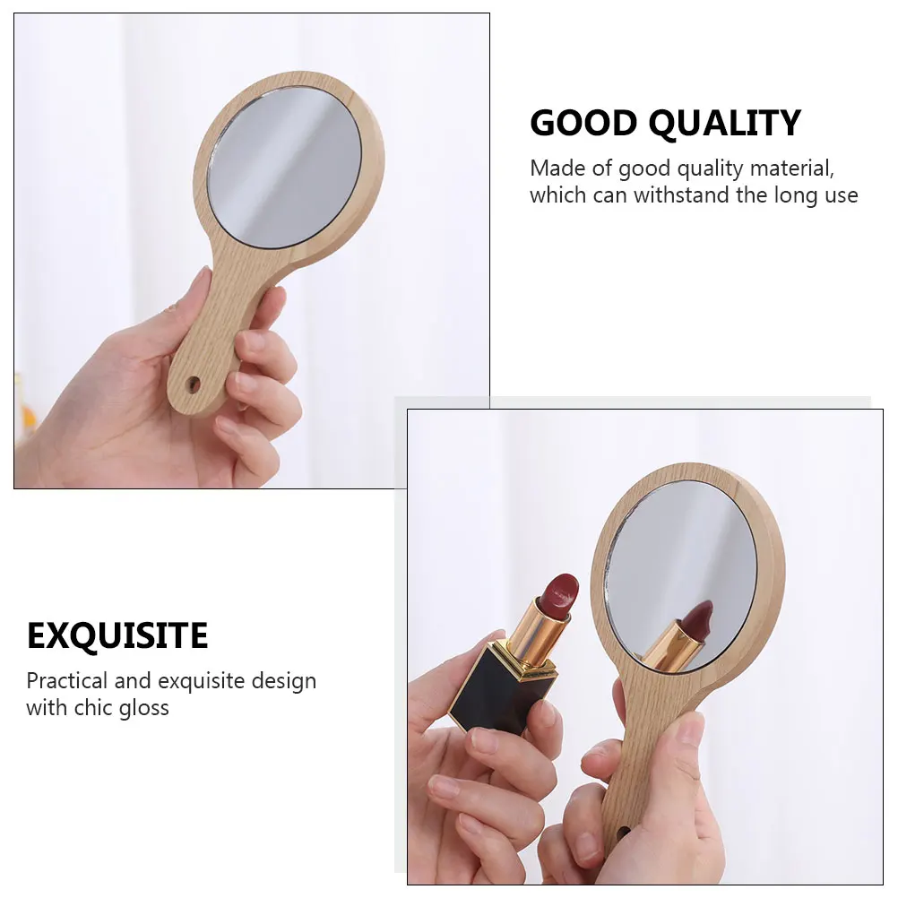 6 قطع مرآة مكياج بمقبض خشبي، مرآة محمولة باليد، أداة تجميل ذات سطح شفاف لإكسسوارات المكياج النسائية #3