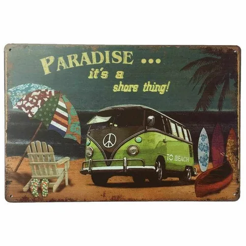 Combi Paradise Tin Sign Beach Green Campervan Car Garage Man Cave 30cmx20cm --Tin Sign