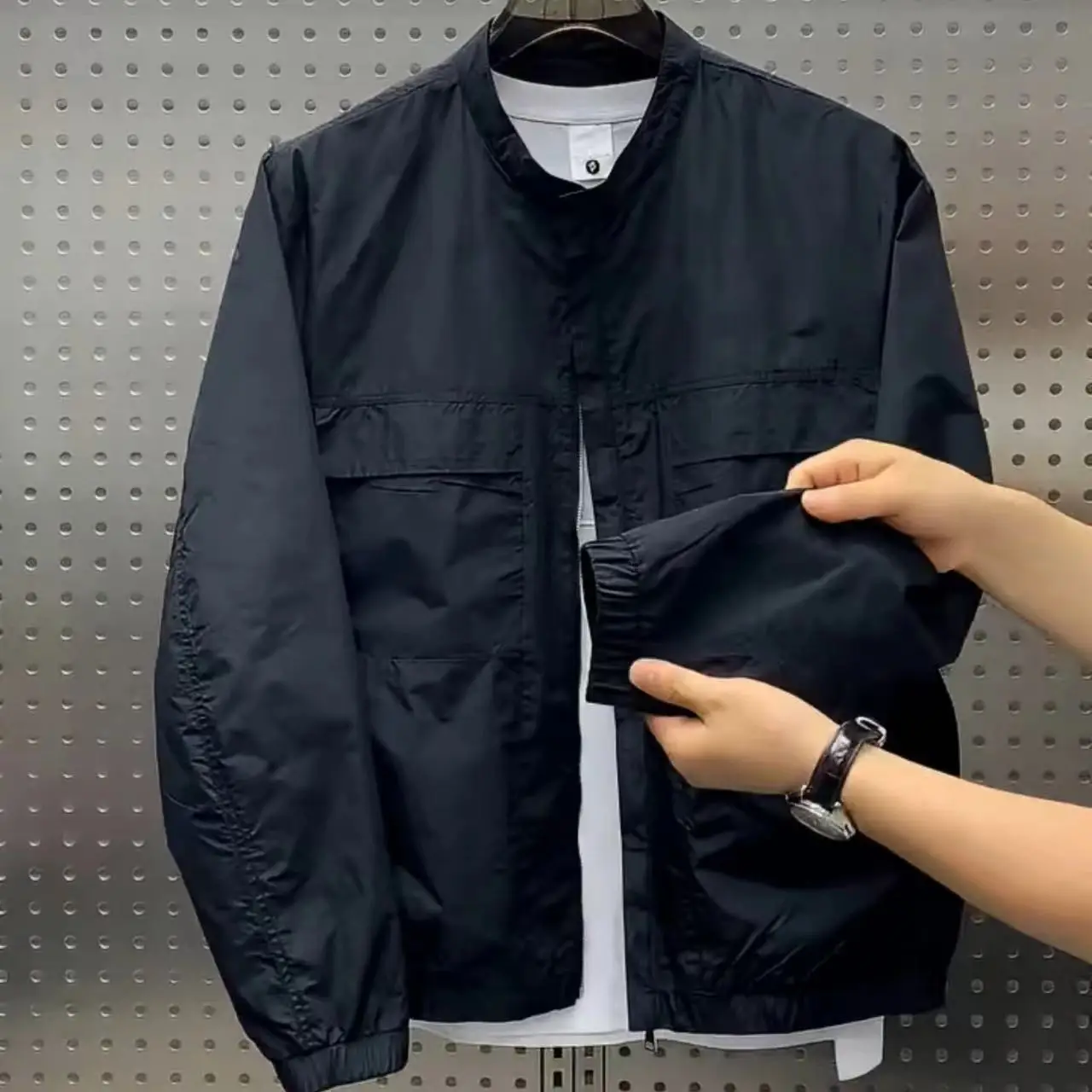 

Japanese Sle Simple Henry Collar Workwear Jaet Men's Casual Baseball Collar Double Layered Spring Autumn Faionable Oute...