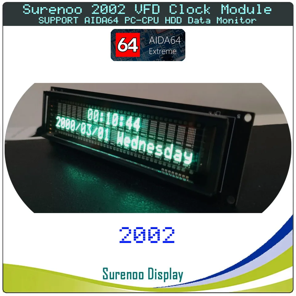 Surenoo 2002 20X2 202 LCD2USB USB USB2LCD VFD Clock Display LCD Module Screen Panel support AIDA64 for DIY PC HDD CPU Monitor