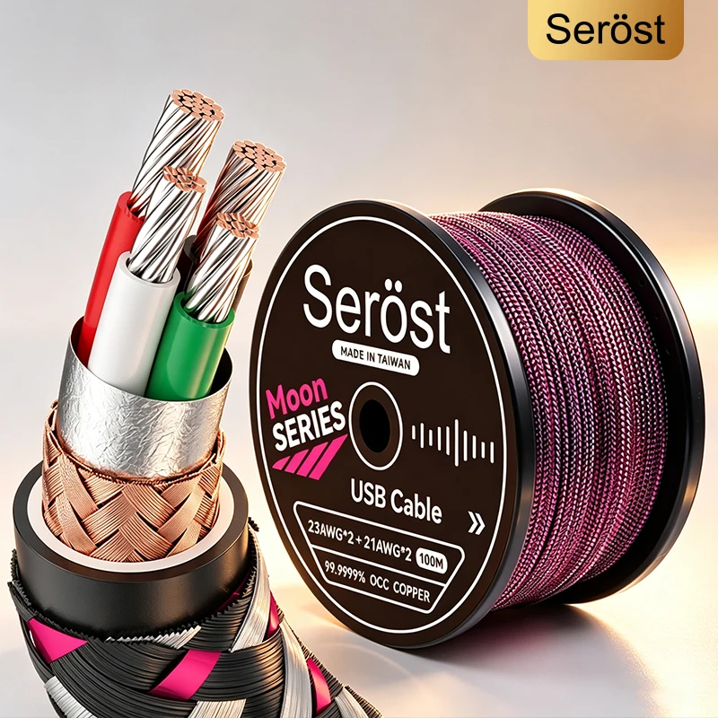 Serost MoonPro HiFi 4-Core Silver Plated Single Crystal Copper OCCS Audio Digital Cable for DIY Equipment Connection USB Cable