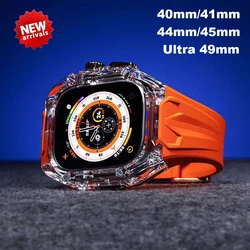 Kit de Modificação Transparente para Apple Watch, Bracelete e Estojo, Elástico, Ultra 9, 8, 7, 49mm, 40mm, 41mm, 44mm, 45mm, iWatch Série 6, 5, 4