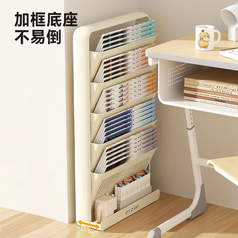 Floor-to-ceiling bookshelf in the school season, book storage rack on the side of the student desk
