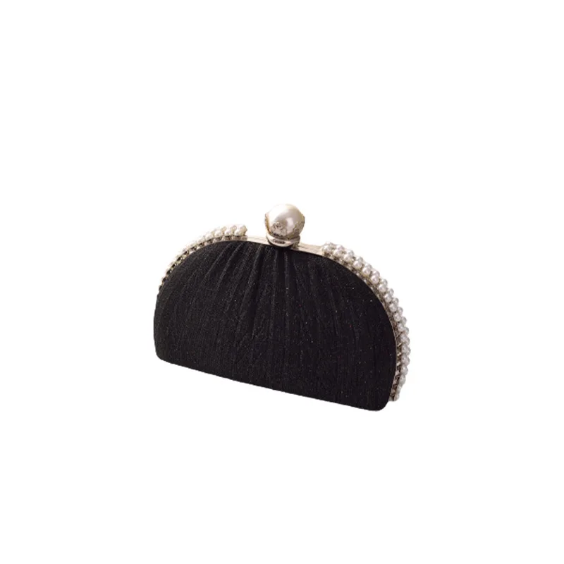 

New Pearl Evening Bag Black Pleated Bag Versatile Clutch