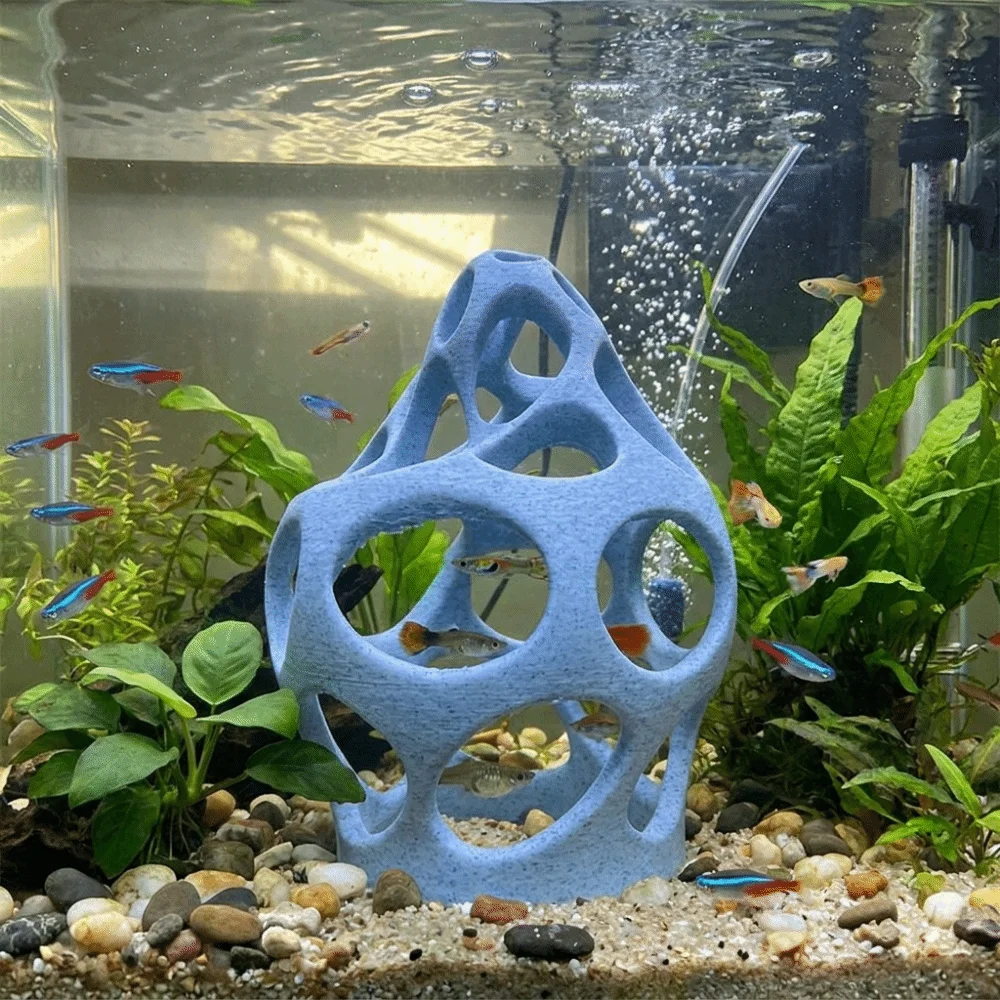3D Printed Aquarium Hideaway Cave Plastic Miniature Aquarium Hiding House Natural Look Fish Shrimp Breeding Shelter