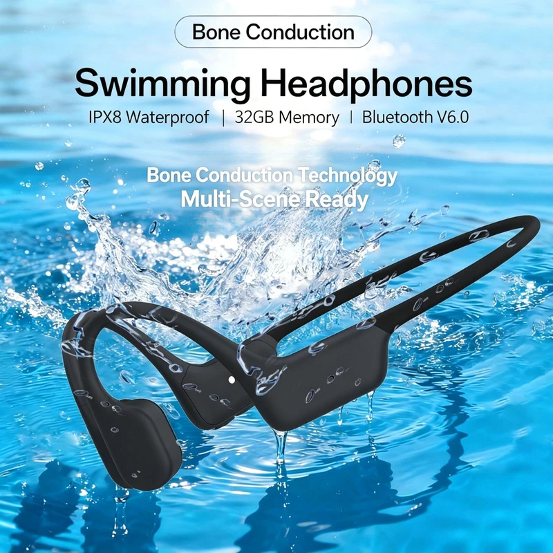 Open Ear Swimming Headphones IPX8 Waterproof 32GB Memory Sports Earphones Built In Mp3 Player For Running Diving Cycling Workout