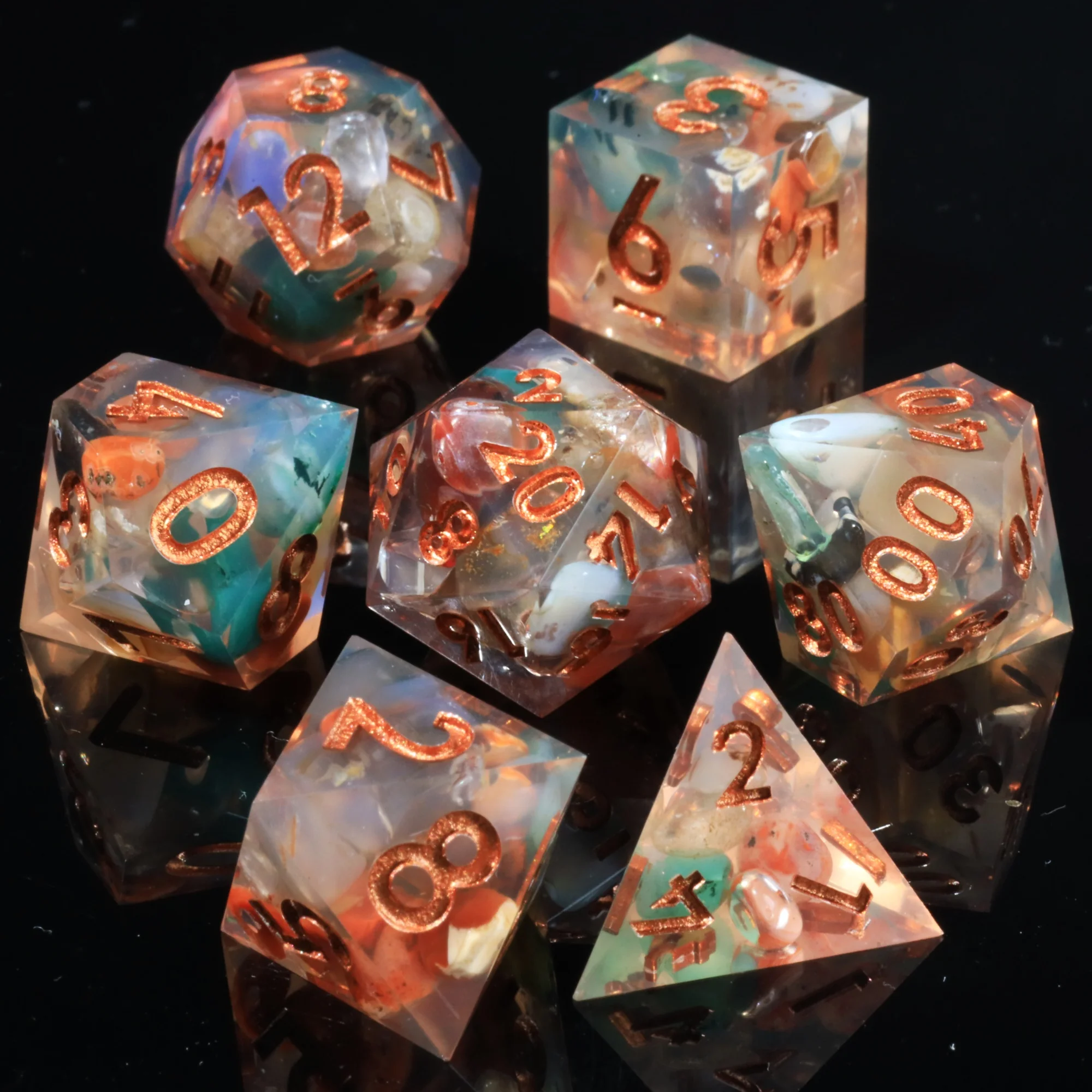 MINI PLANET Polyhedral Resin Dice with Stone RPG Board Game 7pcs Sharp DND Dice Box Set 6pcs D6 Dice Special Offer Drop shipping