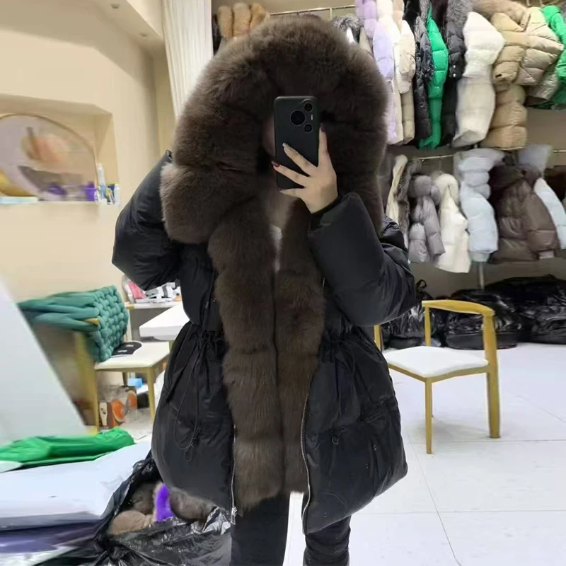 الشتاء Thiened طويل منتصف طول الفراء طوق أسفل Jaet المرأة فضفاضة تناسب معطف دافئ الكورية Sle تخفيف Faion