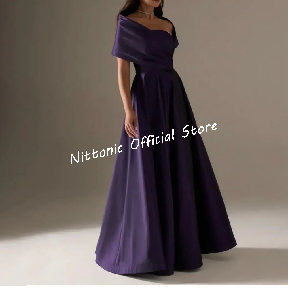 Elegante off-shoulder plooi A-lijn formele avondjurken verjaardagsfeestje galajurken op maat