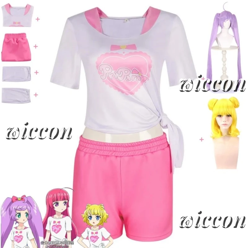 Anime Pripara Hojo Sophy Manaka Laala Minami Mirei SoLaMi♡SMILE Cosplay Costume T-shirt Shorts Wig Woman Sexy Lovely Daily Suit