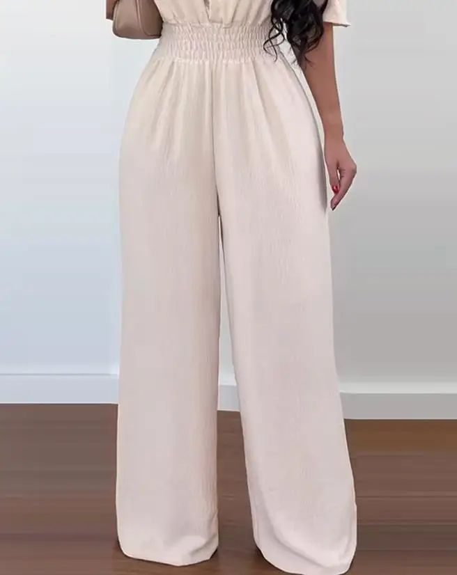 Fashionable and Sweet Shoulder Off waist jumpsuit for Women's 2024 Summer Slim Fit and Slimming High end Wide Leg Pants