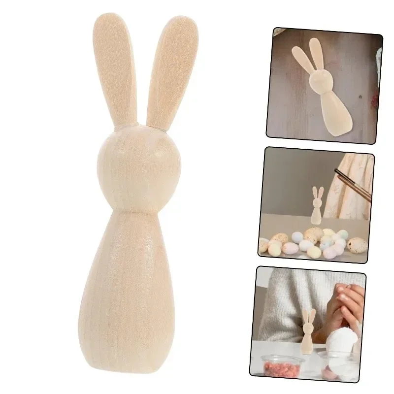 2026 New Blank Unfinished Wooden Rabbit Figure DIY Wood Bunny Easter Peg Dolls for Painting Graffiti Easter Decorations