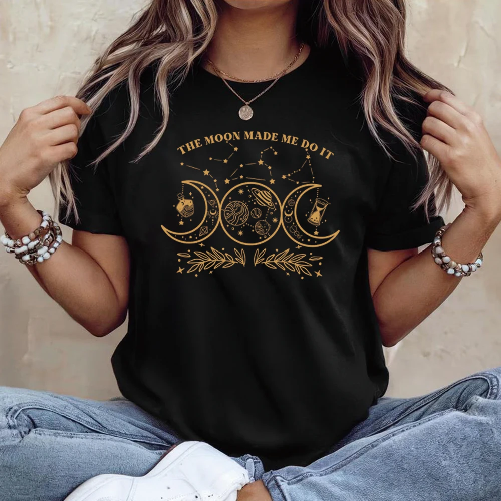Mystic Moon and Sun T-shirt Boho Vintage Moon Halloween Tshirt Celestial Moon Shirts Witchy Tee Unisex Short Sleeve Casual Tops