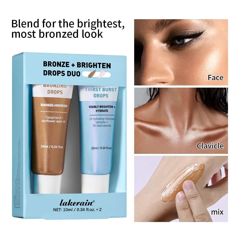 2psc Bronze And Brighten Drops Duo Kit Burst And Bronzing Drops Skincare Set Nourish Visibly Brighten Hydrate Travel Size Bronze
