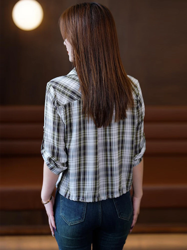 Faionable Plaid ort Sve irt Dames Herfst Nieuwe Sle Jeugdig Klein formaat Koreaanse versie Recht gesneden Ademend