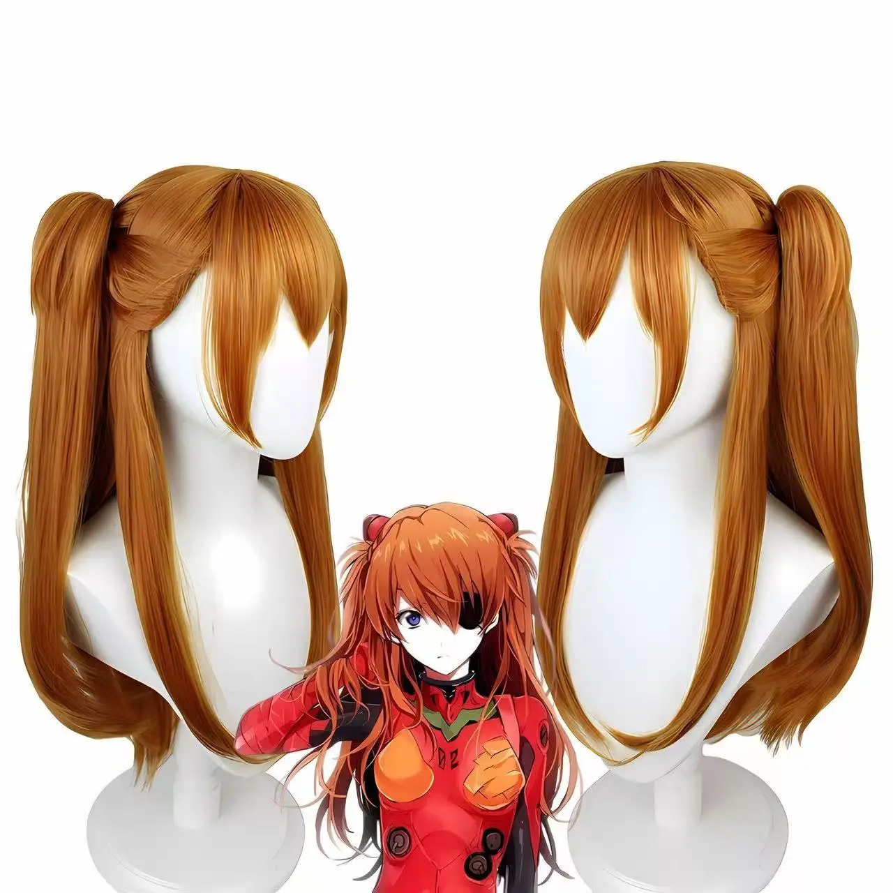 

Asuka Cosplay Anime Two-dimensional Ponytail Full Head Cover Fake Hair Accessories Cos Set