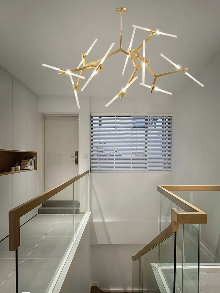 Imagem -05 - Modernas Lâmpadas Pingente Simples Loft Gold Branch Lustre Led Escadaria Rotativa Luminárias Interiores Duplex Villa