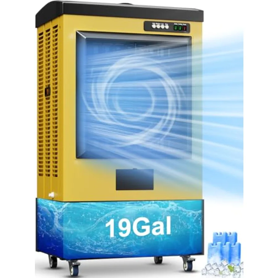 

Outdoor evaporative air cooler for garage/patio/yard/factory: 6500 CFM, 48IN, 19-gal tank, 3 speeds, 120 oscillation, 5 ice pac