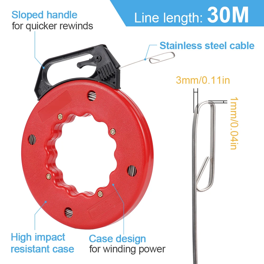 

3MM/30M Cable Puller Wire Threading Device Lead Threading Device Fish-Shaped Wire Channel For Pipe Hole Wires Automotive Wiring