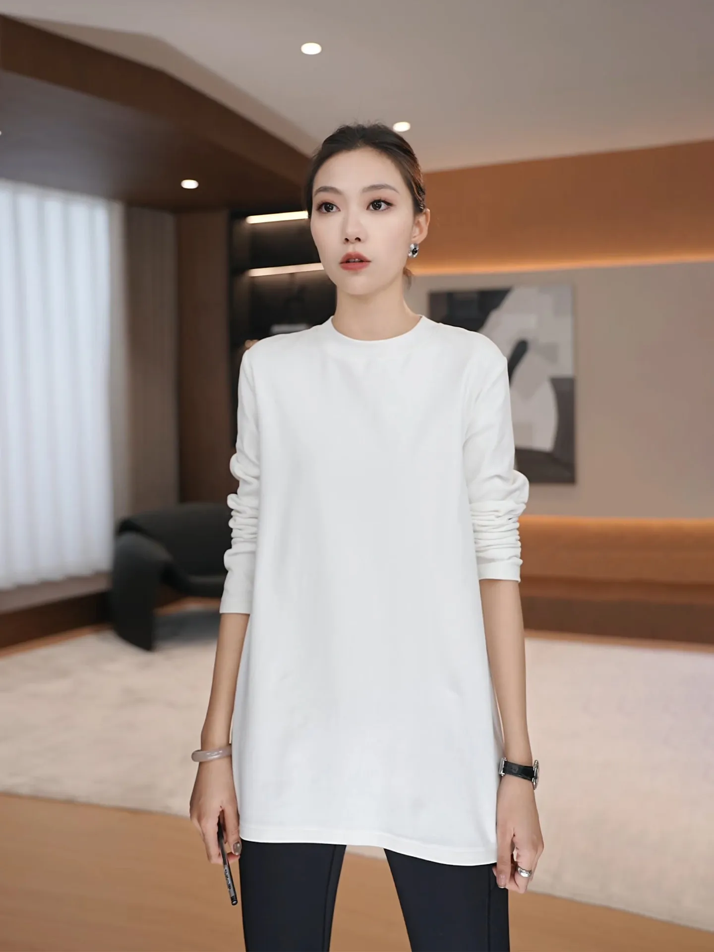 

Casual Cotton Long Sve round Ne Base irt Commute Inner Wear Top for Women Breathable Comfortable Loose Fit Color