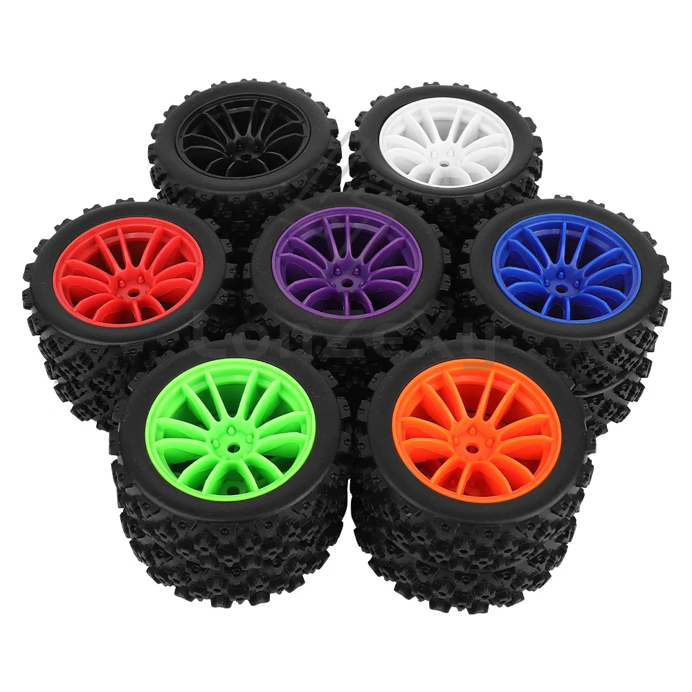 4 Stück 74,7 mm RC Offroad-Reifen mit 12 mm Sechskantnabe, mehrfarbige Felgen für 1/16 RC Buggy Truck Crawler Upgrade-Ersatzteil-Sets.