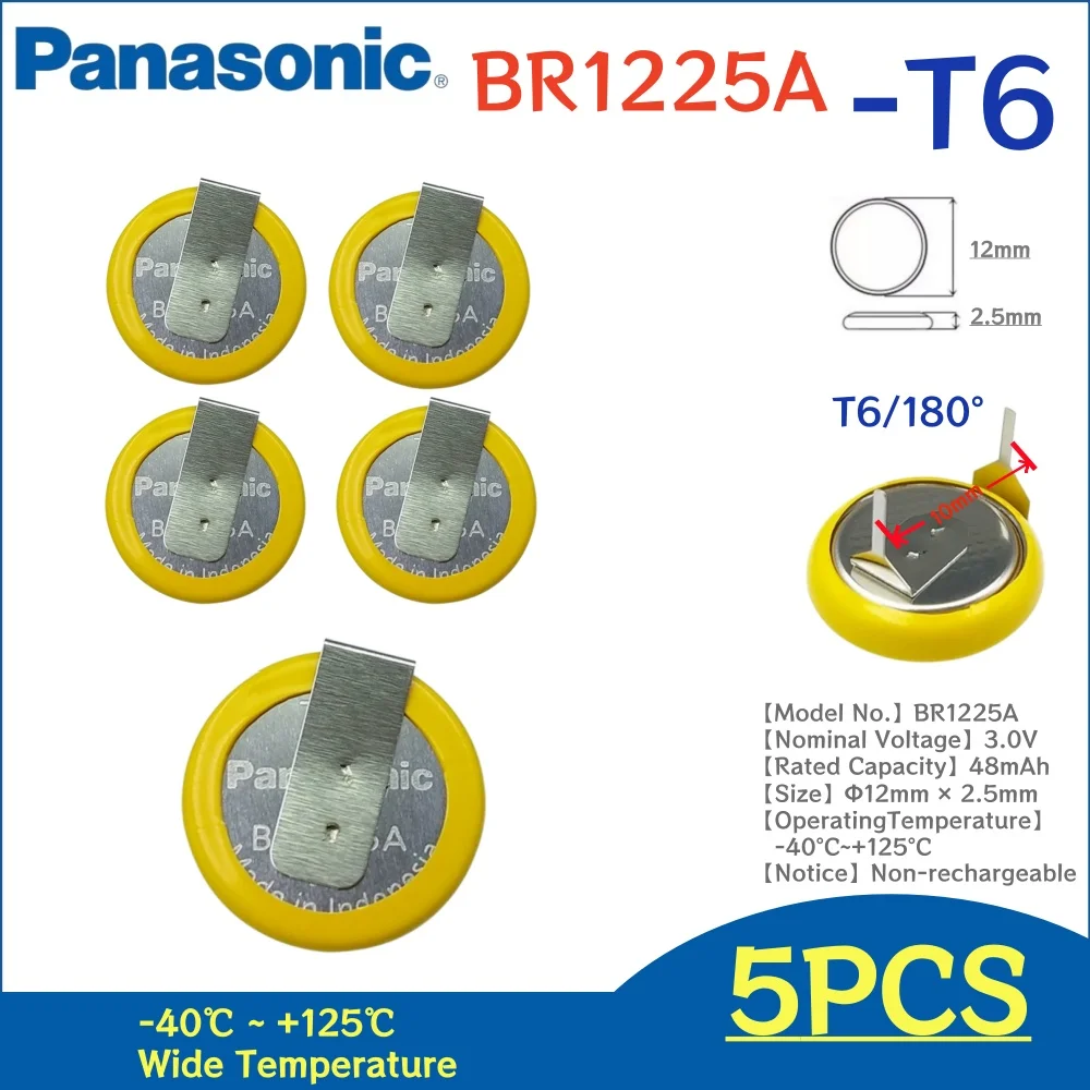 2-10Pcs Original Panasonic BR1225A With Negative Folding Pin Solder Tab Wide Temperature Backup Battery For PLC Motherboard