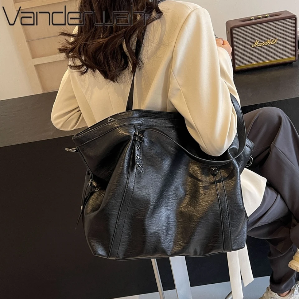 Big Black Shoulder crossbody Bags for Women 2025 Hobo Shopper Sac Solid Color Quality PU Leather Handbag Lady Travel Tote Bag