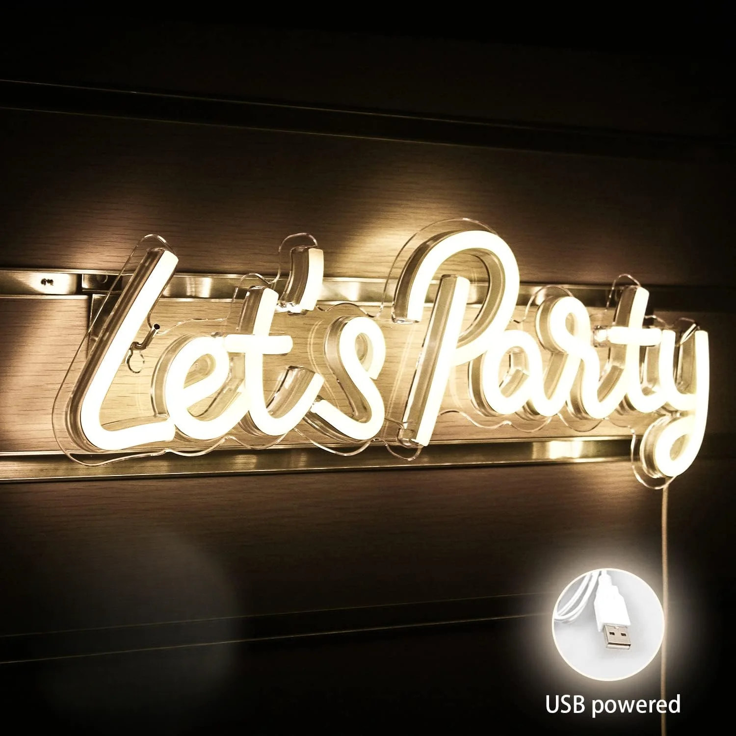 Let's Party Neon Sign Letter Warm White LED Neon Light Sign USB Advertisement Decor For Birthday Wedding Graduation Bar Gift