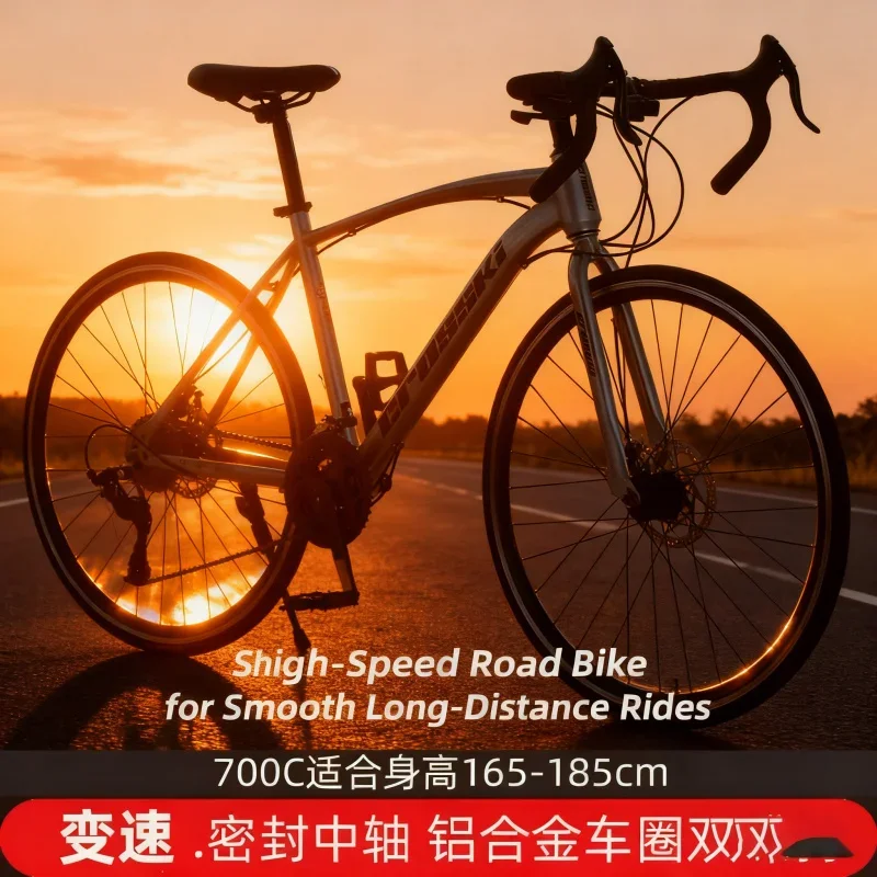 

Yueqi Matte Silver Spoke Wheel Road Bike Adult Racing Bicycle with Drop Handlebars for Men And Women