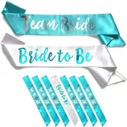 7pc Light Blue Team Bride Satin Sash Set - Sophisticated & Fun Party Favors for Bachelorette Party Bridal Shower & Wedding Party