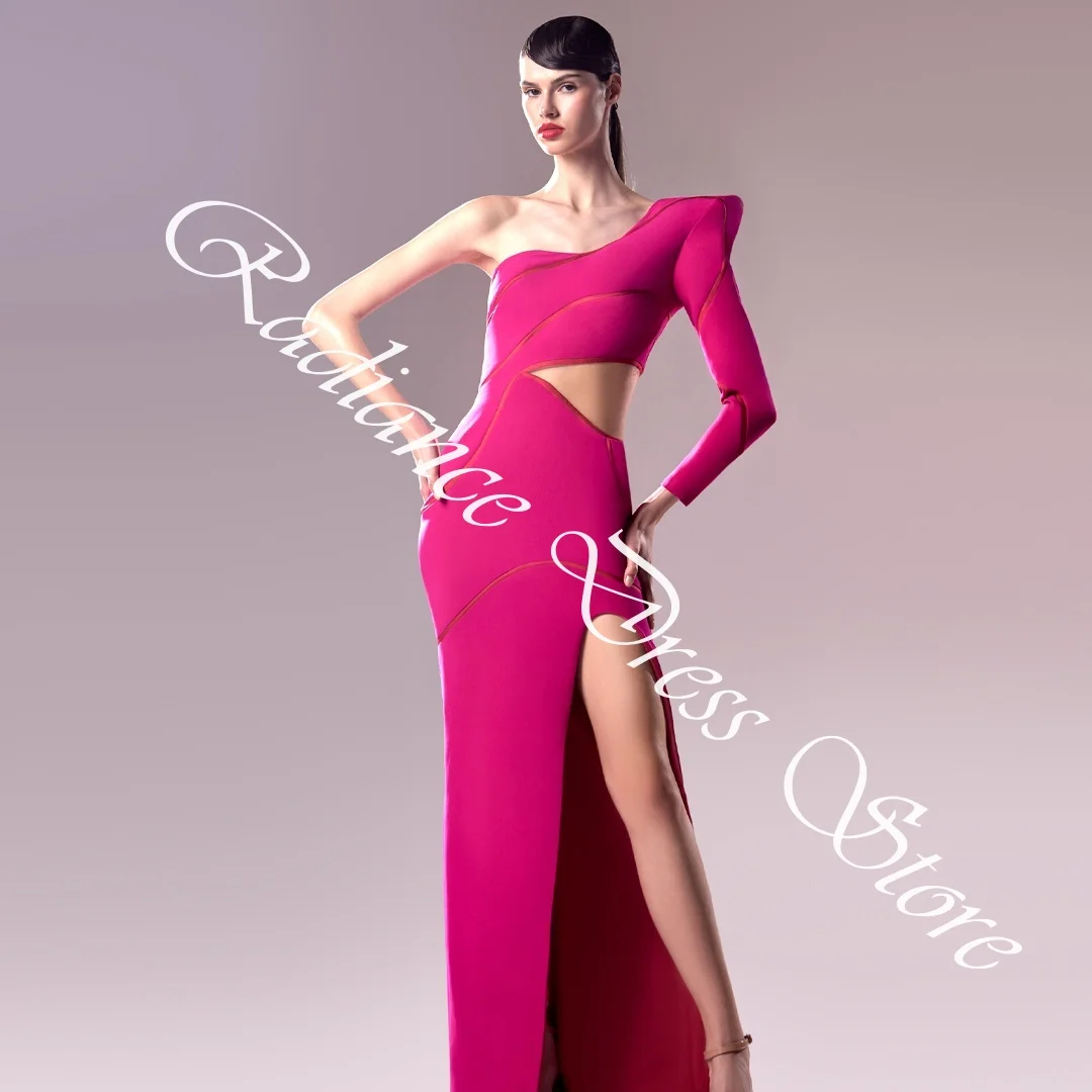 تخصيص عالية الجودة جيرسي مستقيم واحد الكتف فساتين السهرة طويلة الأكمام سستة الظهر لوحة قطار العودة للوطن D #4