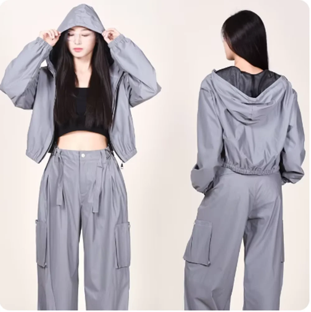 Laser Reflective Hip Hop Suit Adult Jazz Dance Costume Street Dance Performance Stage Wear Women Oversize Cargo Pants Coat