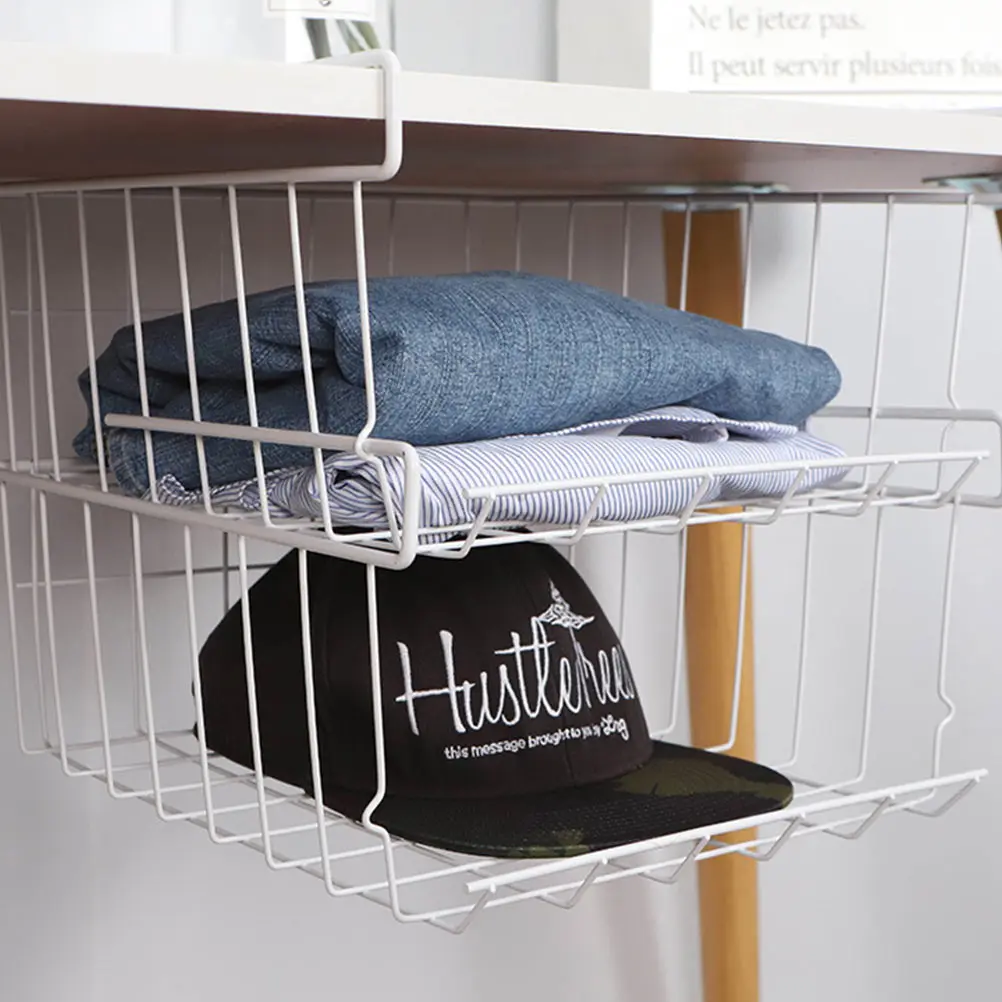

1pc Hanging Iron Cabinet Organizer Shelf For Kitchen Bedroom Foldable Rack Closet Storage Basket Rack Cabinet Storage Stand